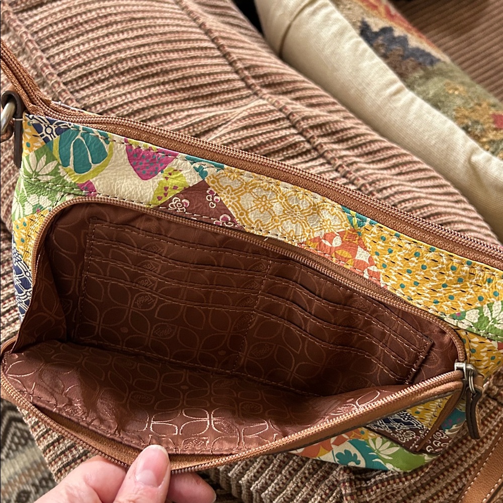 Fossil Spring Multicolor Patchwork Floral Crossbo… - image 9